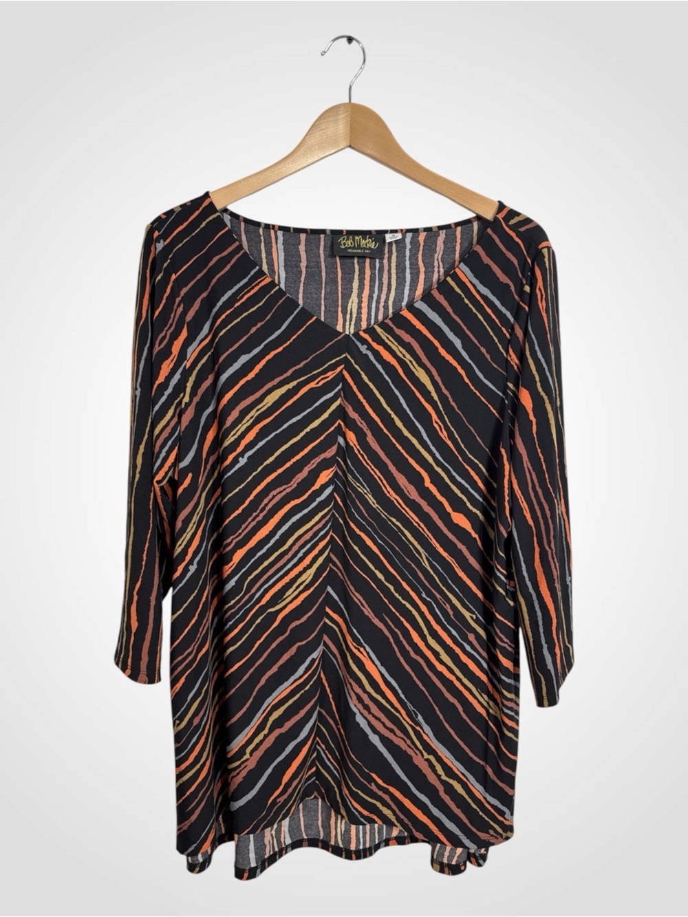 WSH127 {Bob Mackie} Black Tiger Zebra V-Neck Short Sleeve Blouse Shirt Top